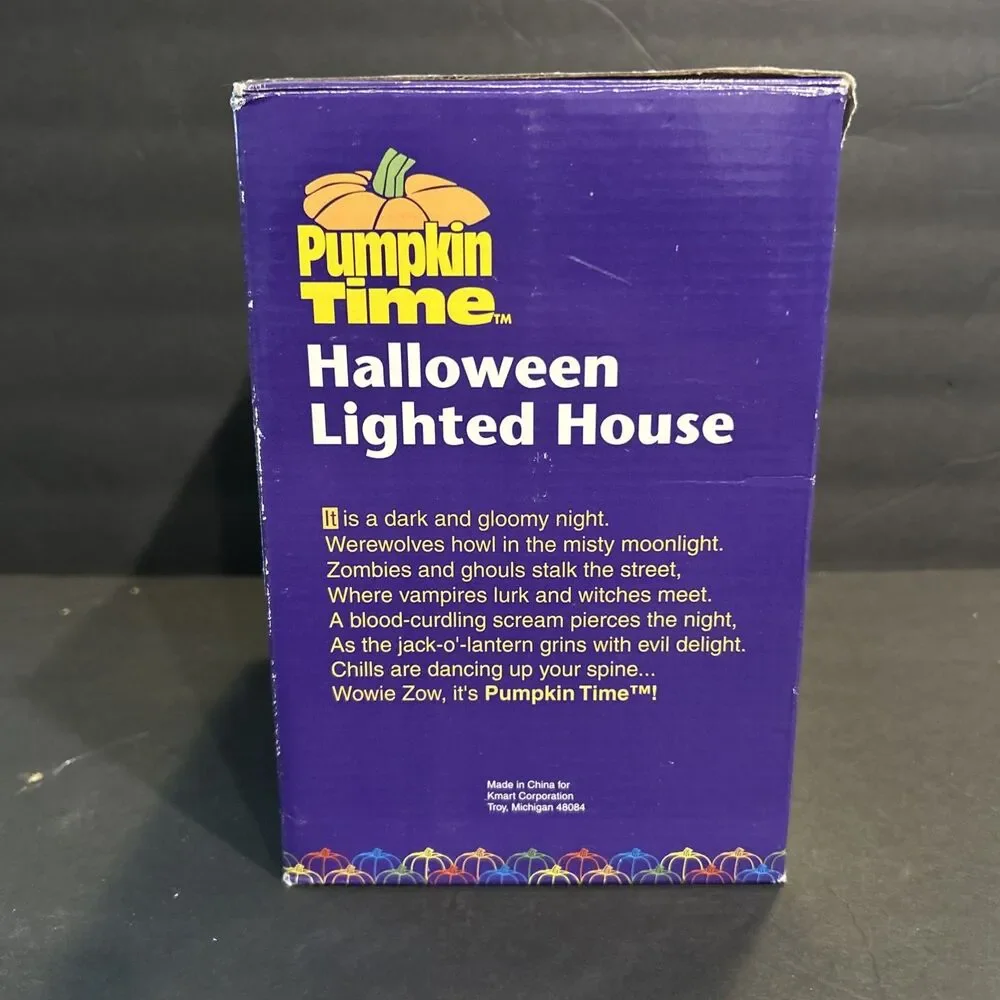 Halloween Lighted House Porcelain Mania Manor Pumpkin Time Great Condition